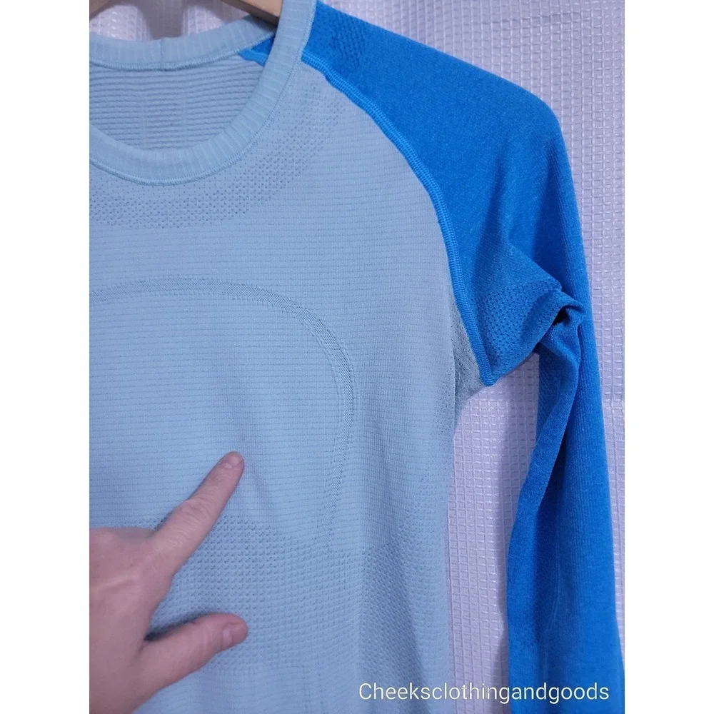 Lululemon 6 Run: Swiftly Tech Long Sleeve Blue  Shirt Reflective W3037S
